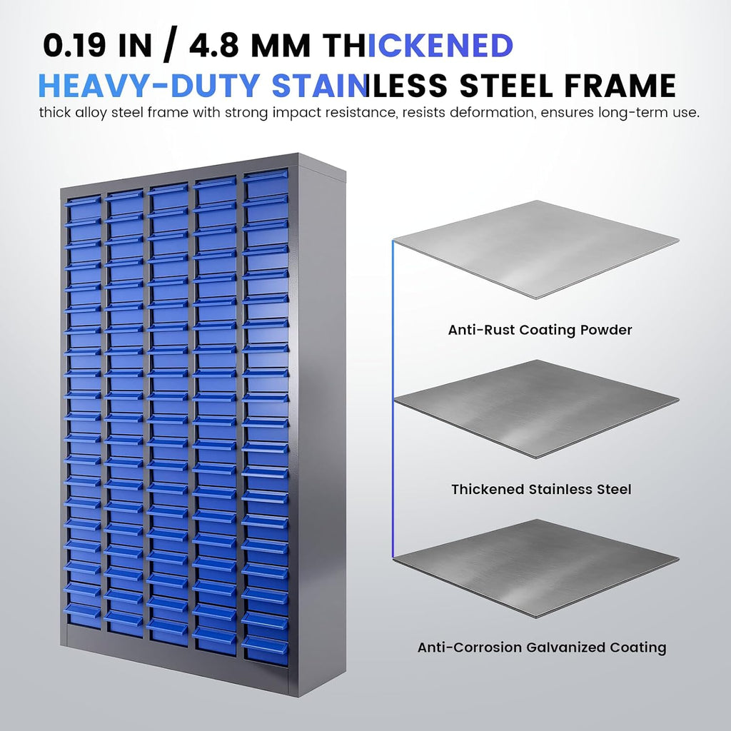 100-Drawer Small Parts Organizer, Nut and Bolt Organizer, Bolt Bin, Grey Metal Storage Cabinet Tool Cabinet with Drawer for Garage, Workshop, Home & Office