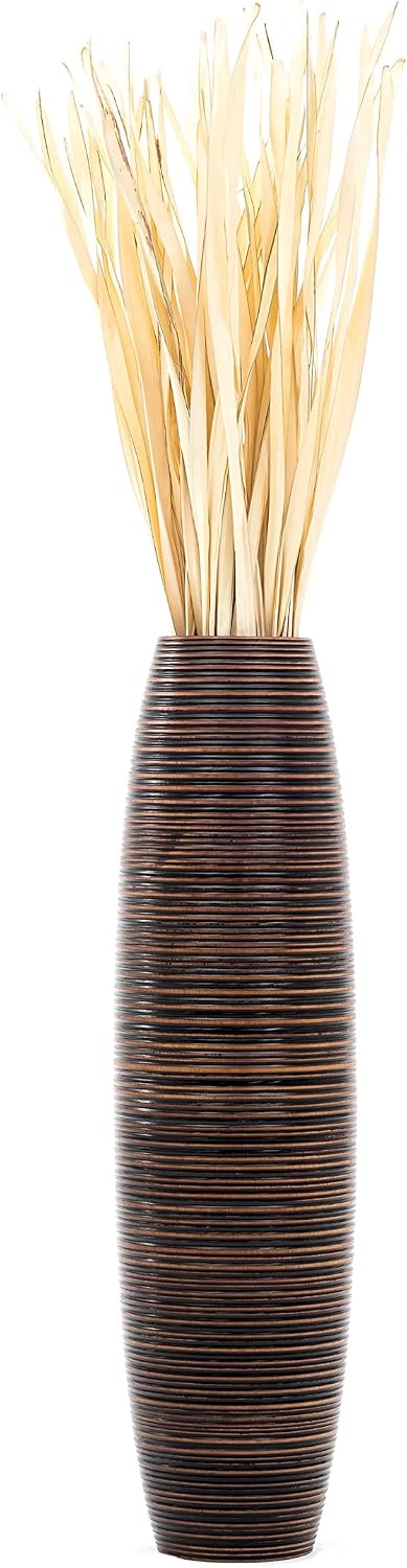 Leewadee Large Brown Home Decor Floor Vase - Wooden 26 inch Tall Farmhouse Decor Flower Holder for Fake Plant and Pampas Grass