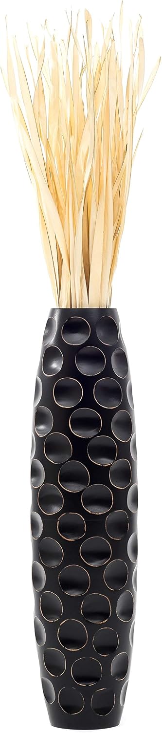 Leewadee Large Black Home Decor Floor Vase - Wooden 26 inch Tall Farmhouse Decor Flower Holder for Fake Plant and Pampas Grass