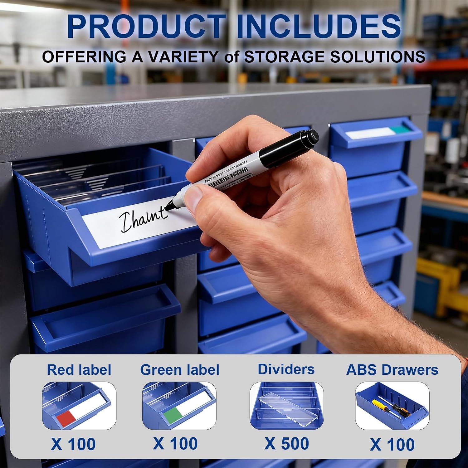 100 Drawer Small Parts Organizer Cabinet with ABS Drawers, Nuts and Bolts and Screw Organizer with Dividers, Hardware Storage with Label Slots, Metal Parts Cabinet for Garage Workshop