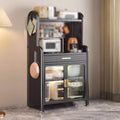 Kitchen Storage Rack for Cabinet Bakers Rack with Storage Cabinet Doors with Adjustable Foot Pads, for Kitchen, Dining Room, Living Room(Black,60 * 37.5 * 147.4cm)