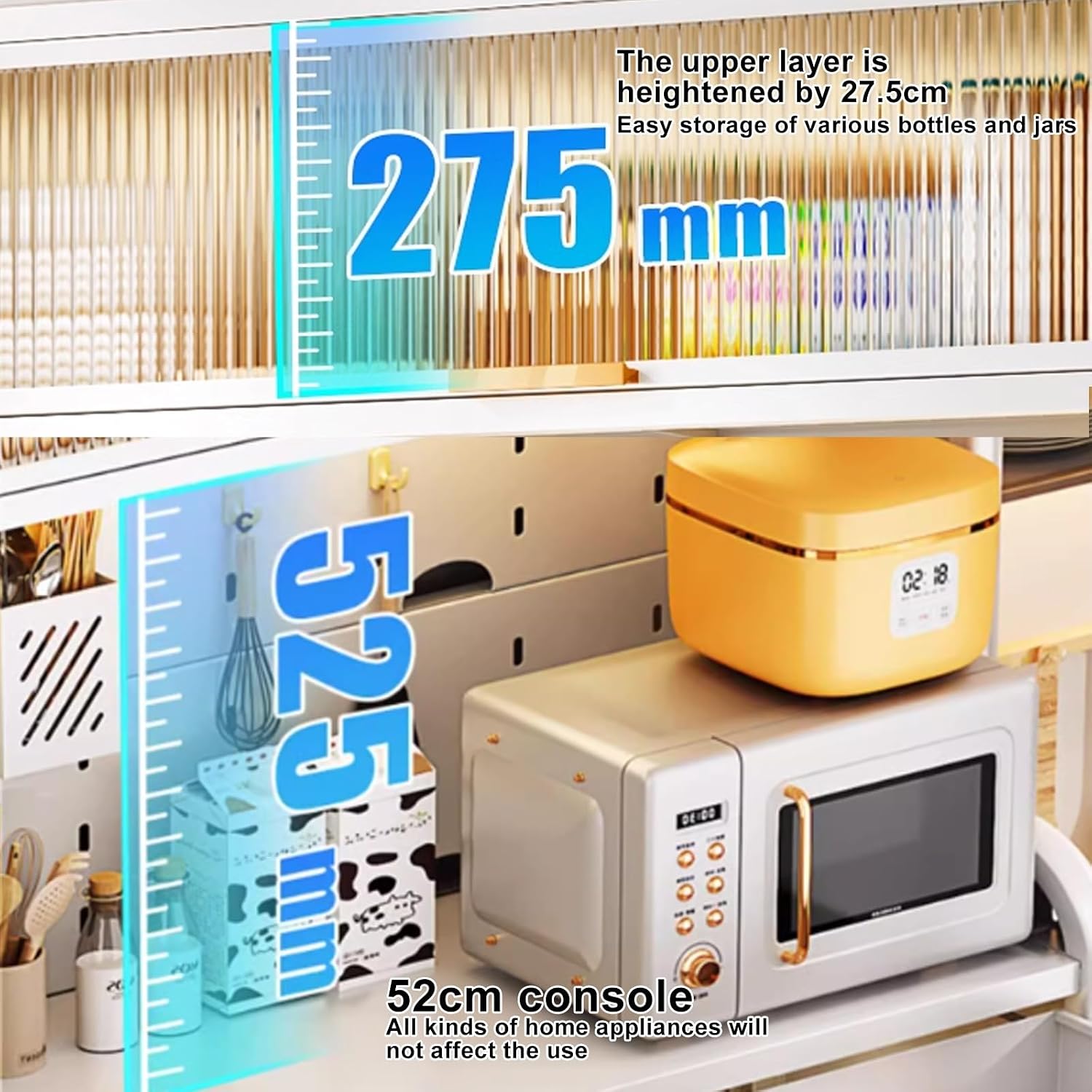 Microwave Storage Stand,5 -Tier Bakers Racks for Kitchens, Bakers Rack with Drawers, Large Metal Coffee Bar Cabinet - with Transparent Flip Switch Door Design,DIY backplane Creative, 4 Hook