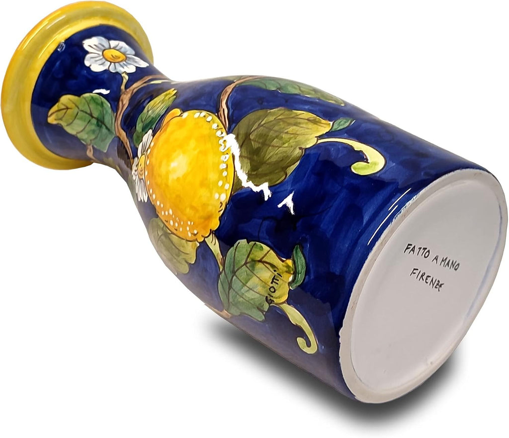 Italian Ceramic Wine Jug Lemon - 16.9 oz Hand Painted Utensil Holder Or Carafe Design for Kitchen - Made in ITALY Tuscany - Italian Pottery Vase Jar for Wine - Home Decor Ceramics Dispenser