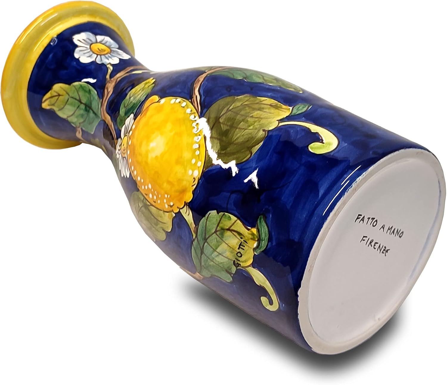 Italian Ceramic Wine Jug Lemon - 16.9 oz Hand Painted Utensil Holder Or Carafe Design for Kitchen - Made in ITALY Tuscany - Italian Pottery Vase Jar for Wine - Home Decor Ceramics Dispenser