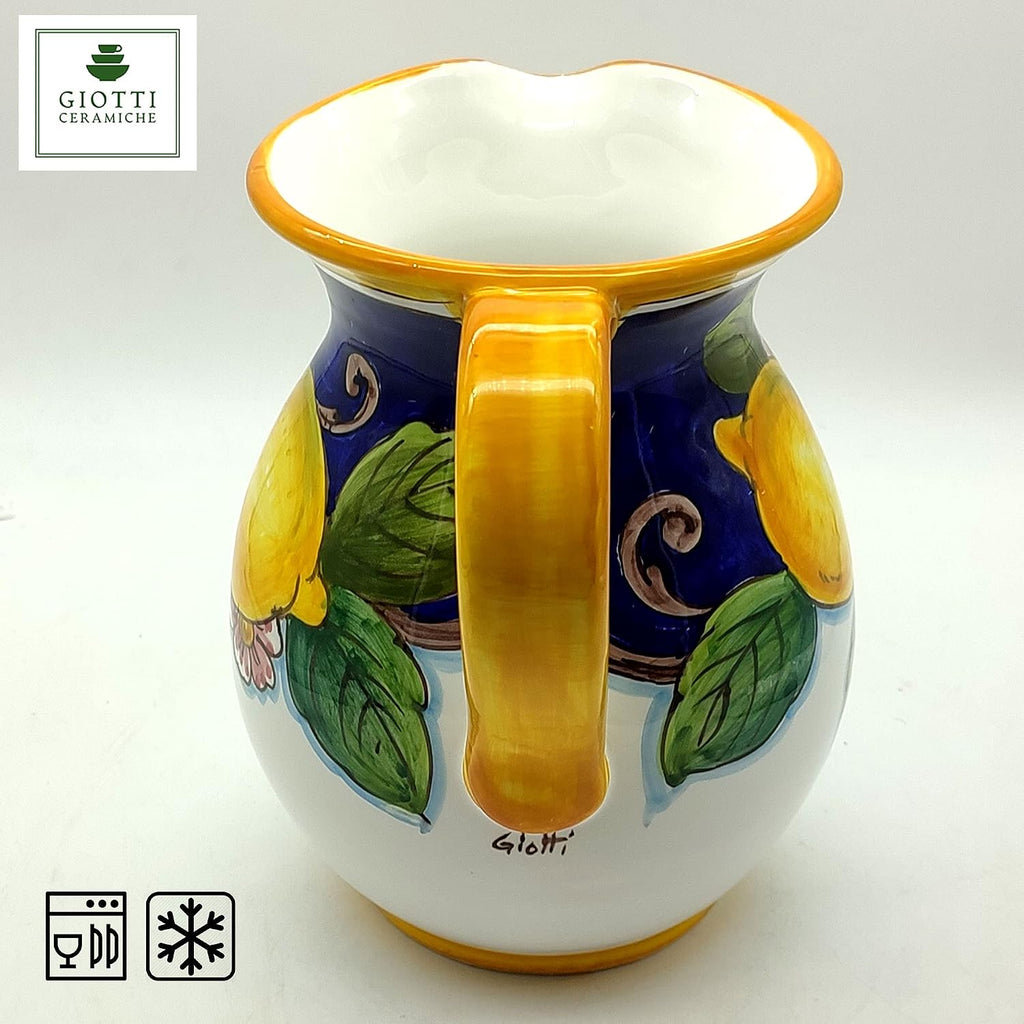 Italian Hand Painted Ceramic Pitcher 33 oz – Lemon & Sunflower Tuscan Design – Water Carafe, Utensil Holder or Vase – Colorful Italian Pottery – Made in Italy