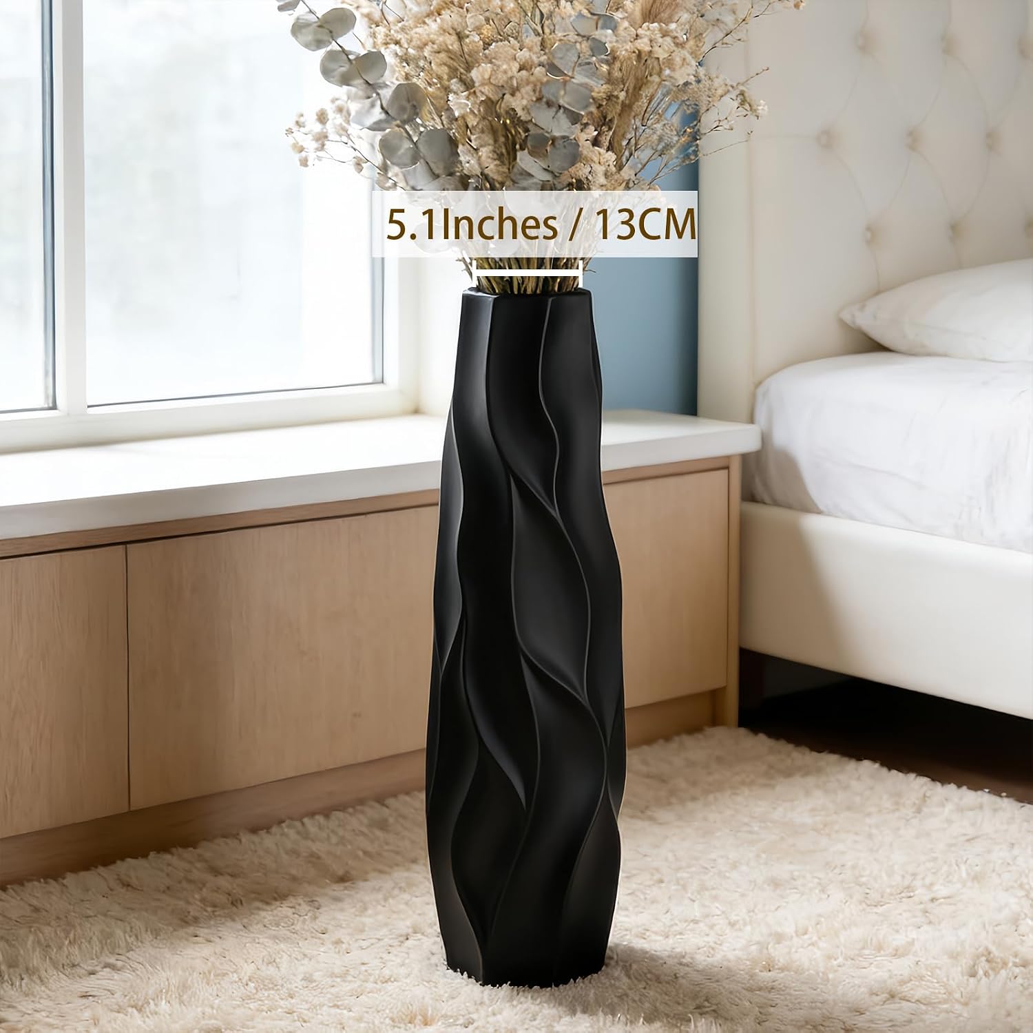 Black Ceramic Floor Vase – 28' Handcrafted Rustic Tall Vase for Dried Flowers and Branches, Large Decorative Vase for Living Room, Entryway & Home Decor