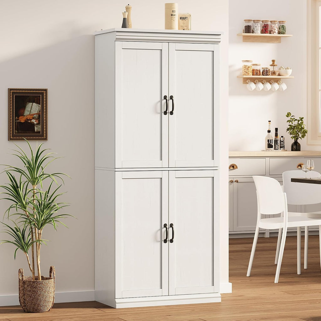 IDEALHOUSE Pantry Cabinet,70' Tall Kitchen Pantry Cabinet with Doors and Adjustable Shelves, Freestanding Cupboard, Tall Storage Cabinet for Bathroom, Dining Room, Living Room (Antique White)