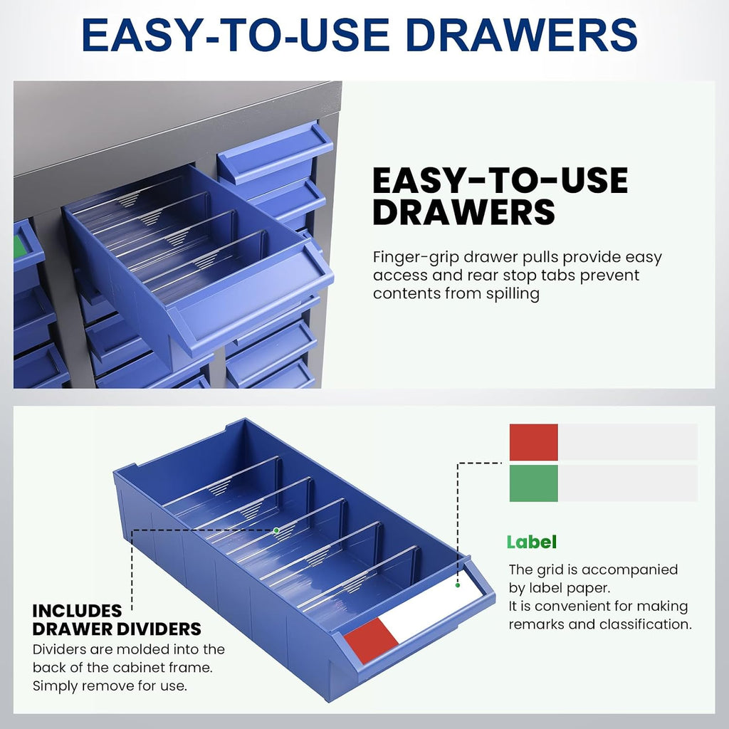 75 Drawer Small Parts Organizer Cabinet with ABS Drawers, Nuts and Bolts and Screw Organizer with Dividers, Hardware Storage with Label Slots, Metal Parts Cabinet for Garage Workshop