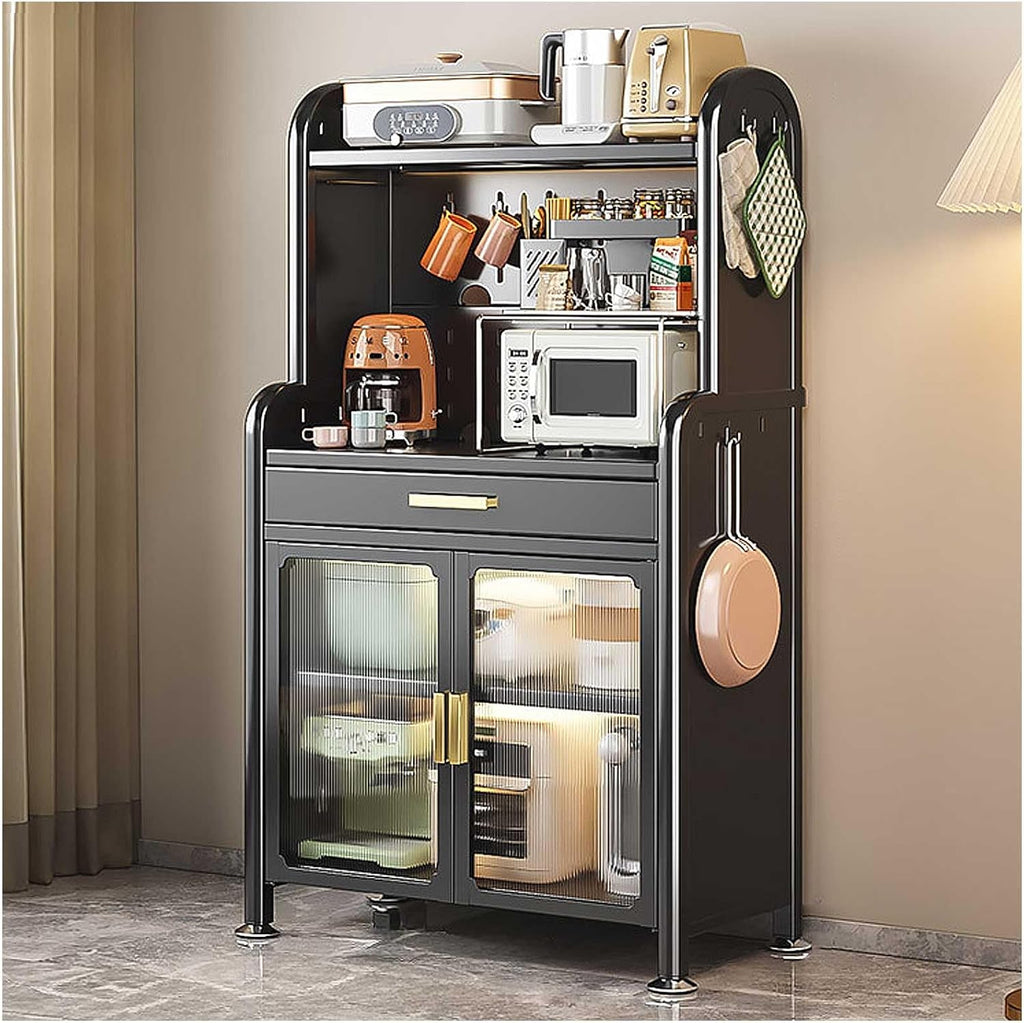 Kitchen Storage Shelf Organizer with Hooks Space Saving Rack for Pantry Organization Black 147.5×60cm Ideal for Kitchen Storage and Organization