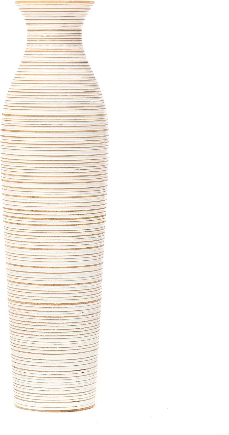 Leewadee Large White Home Decor Floor Vase - Wooden 26 inch Tall Farmhouse Decor Flower Holder for Fake Plant and Pampas Grass