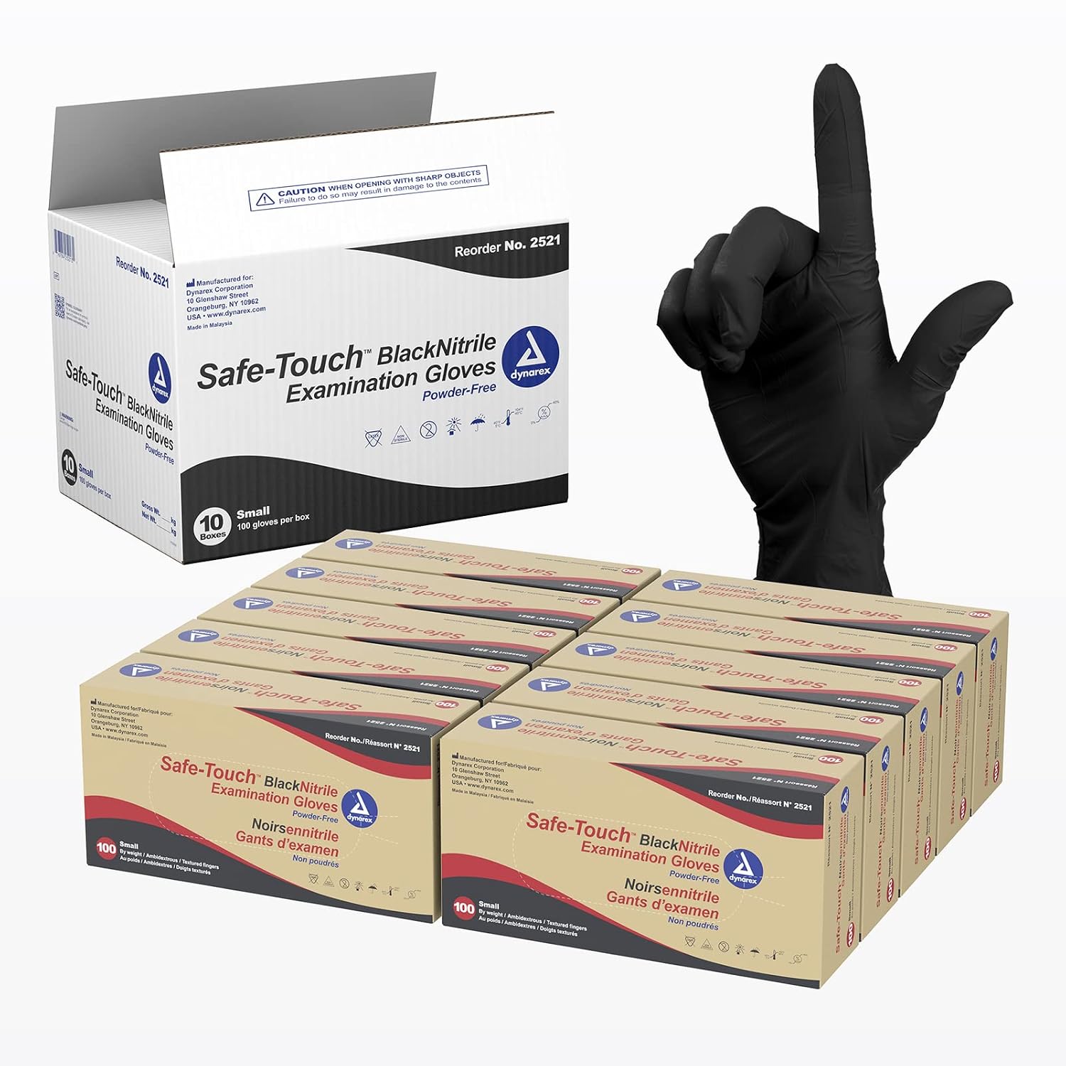 Dynarex Safe-Touch Black Disposable Nitrile Exam Gloves, Powder-Free, Used in Healthcare & Professional Settings, Law Enforcement, Tattoo, Salon or Spa, 1 Case Includes 10 Boxes of 100 Gloves (Small)