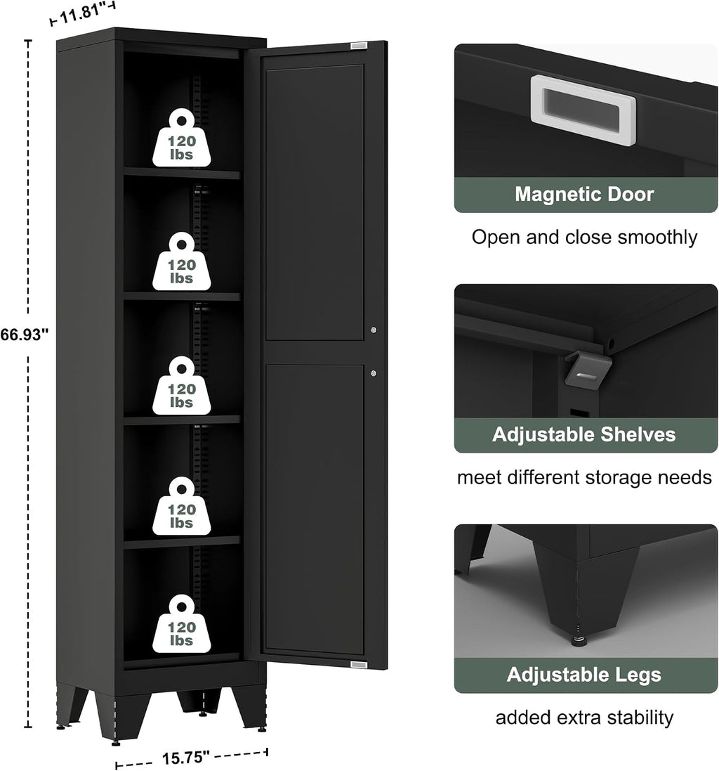 Washsemba 67''Farmhouse Metal Storage Cabinet with Barn Doors,Steel File Cabinet for Home Office,Kitchen Pantry 4 Adjustable Shelves,Freestanding Cupboard for Kitchen,HomeOffice (Black)