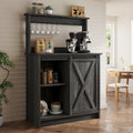 4ever2buy Farmhouse Coffee Bar Cabinet with Hutch, 31 Inch Coffee Bar Hutch with Sliding Barn Door & 6 Hooks for Living Dining Room, Dark Oak | Sliding Barn Door