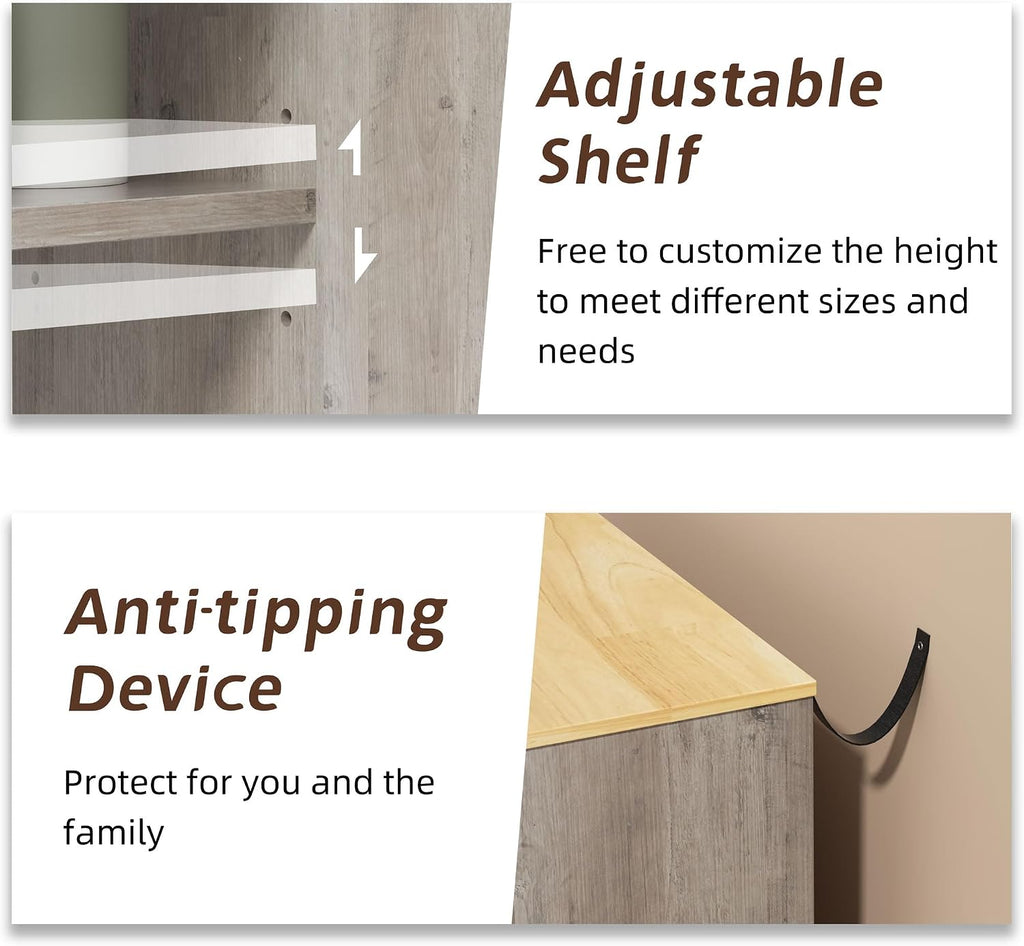 Farmhouse Buffet Cabinet, Accent Storage Cabinet with Doors and 3 Drawers, Wide Sideboard Coffee Bar Cabinets for Living Room, Kitchen, Ivory