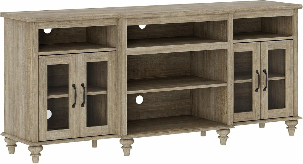 WAMAPT Buffet Cabinet with 4 Glass Doors, Large Coffee Bar Tables Wood Kitchen Storage Cabinets with 9 Storages, Modern Farmhouse Sideboard Credenza, Wash Gray, 70 inch