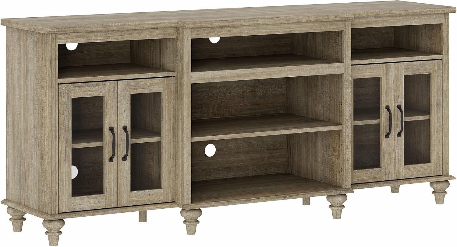 WAMAPT Buffet Cabinet with 4 Glass Doors, Large Coffee Bar Tables Wood Kitchen Storage Cabinets with 9 Storages, Modern Farmhouse Sideboard Credenza, Wash Gray, 70 inch