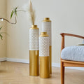 Gorgeous 3-Piece Set of White & Gold Metal Vases - Modern Droplet Shaped Home Decor for Stylish Living Spaces!