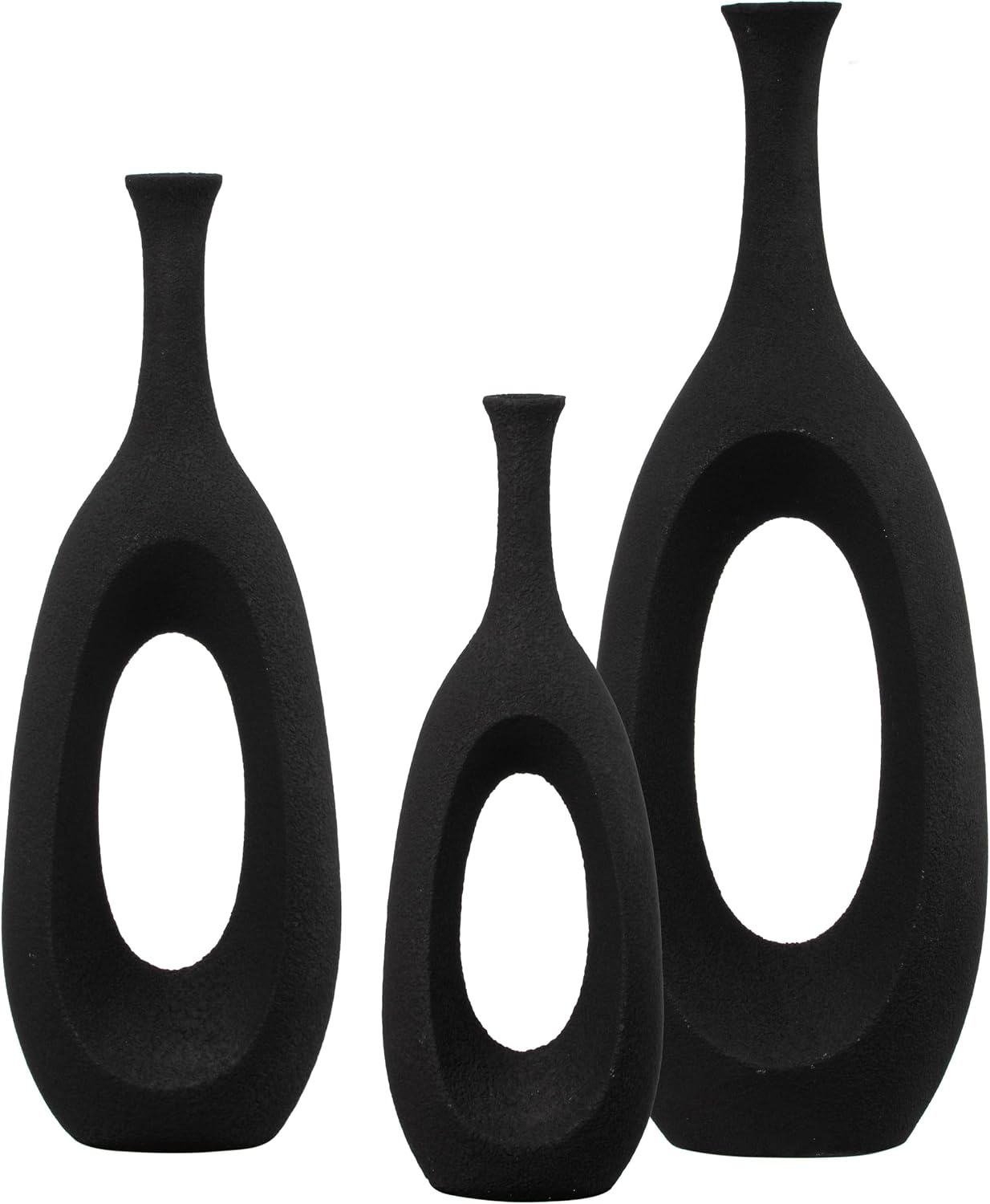 Set of 3 Frosted Black Fiberglass Tall Floor Vase - Decorative Vase for Modern Home Decor, Perfect for Living Room, Home Office, Bedroom, Kitchen, Coffee Bar, Farmhouse Decor, and Wedding Centerpieces