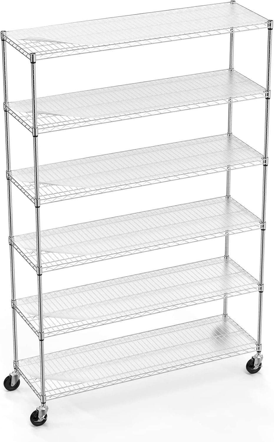 6 Tier 6000lbs Capacity NSF Metal Shelf Wire Shelving Unit, Heavy Duty Adjustable Storage Rack with Wheels & Shelf Liners for Commercial Grade Utility Steel Storage Rack, Chrome - 82'H x 48'L x 18'D