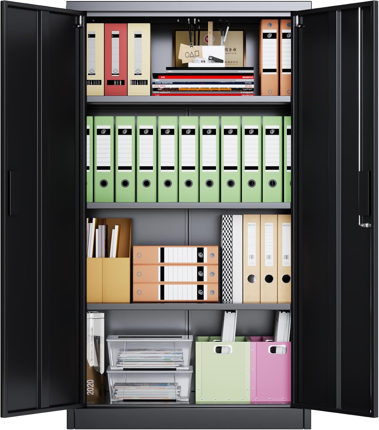 Metal Garage Storage Cabinet, Lockable Steel Storage Cabinet with 3 Adjustable Shelves for Garage, Office, Home, Assembly Required, Black, 15.75' D × 31.50' W × 55.12' H