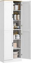 HOMCOM 67' Freestanding Kitchen Pantry, 4-Door Storage Cabinet Organizer with Adjustable Shelves, Kitchen Cabinet with Doors and Shelves, Distressed White