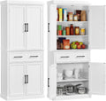 Yaheetech Kitchen Pantry Storage Cabinet with 4 Doors and 2 Adjustable Shelves, 72.5' Freestanding Tall Cupboard Cabinet with Drawer for Dining/Living Room, White