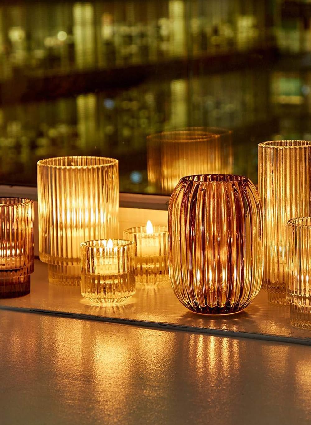 Serene Spaces Living Slim Clear Ribbed Glass Votive Holder, Decorative Centerpiece for Wedding, Christmas, Thanksgiving, Living Room, Home Décor, 2.25' Diameter & 6.25' Tall, Pack of 24