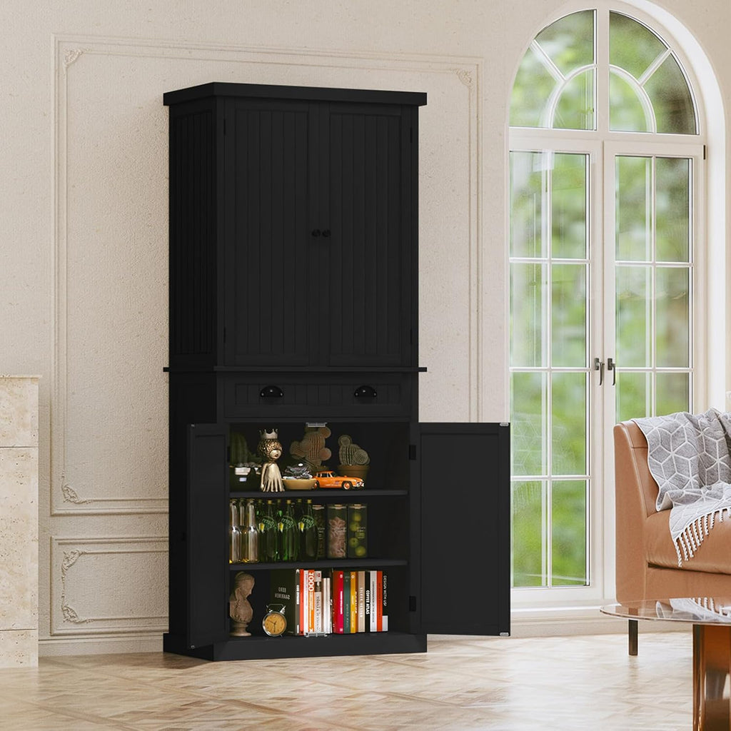 ARTPOWER 72' Pantry Storage Cabinet with Drawer, Freestanding Tall Cupboard Storage Cabinet, Utility Pantry with Door Shelves and 2 Adjustable Shelves for Kitchen, Dining Room,Living Room, Black