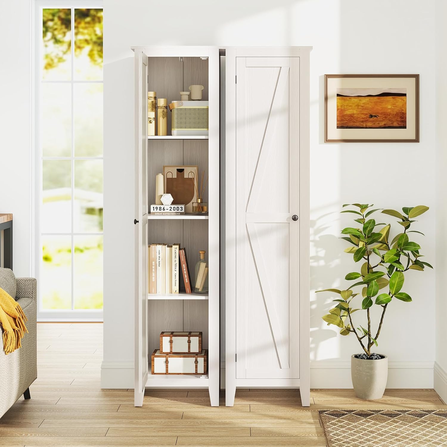 Giantex 72-Inches Narrow Storage Cabinet, Tall Bathroom Floor Cabinet with 4 Shelves, Barn Door, Anti-tilt Device, Raised Feet, Slim Storage Unit for Small Spaces, Living Room, Home Office, Kitchen