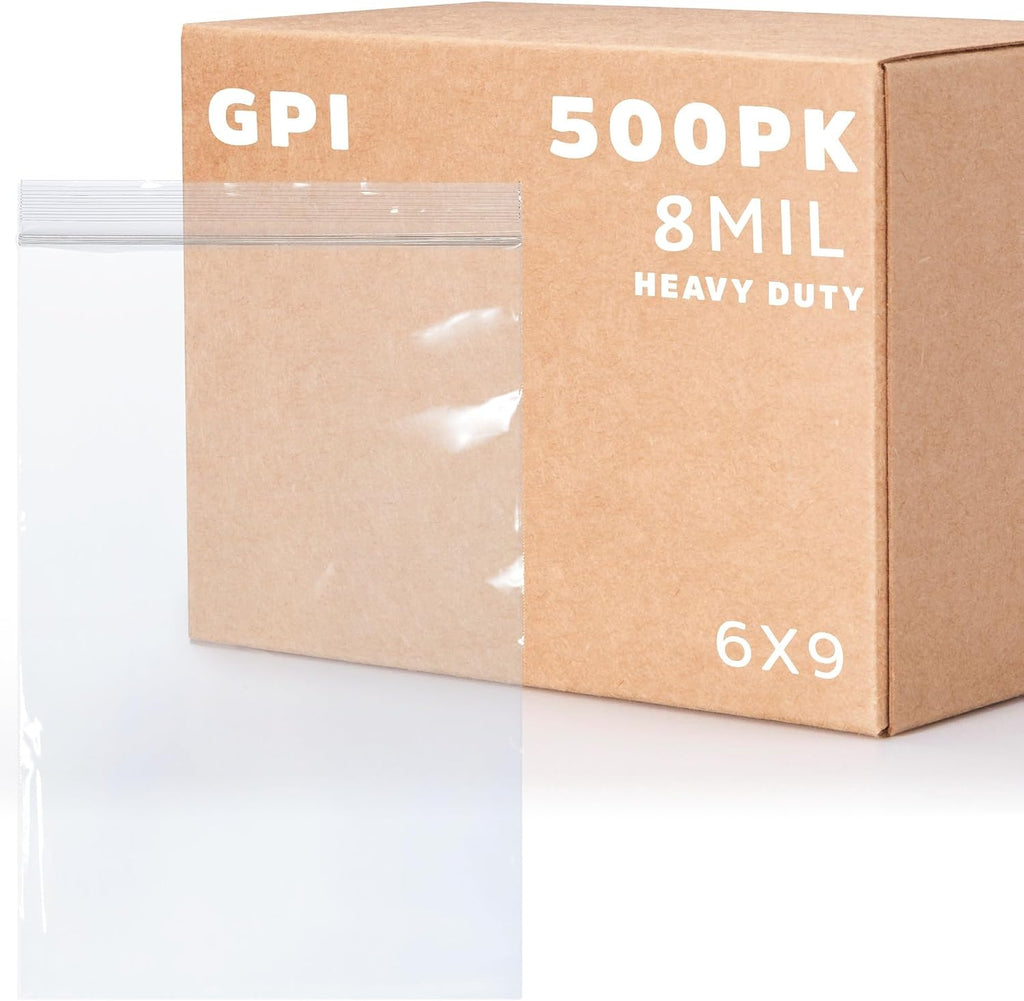 6' x 9' Small Reclosable Zip Bag - Heavy-duty 4 Mil, Bulk Case of 500 - Clear, Resealable Zip Top Lock for Storage & Packaging Food, Sandwiches, Cookies, Nuts, Bolts & Screws.