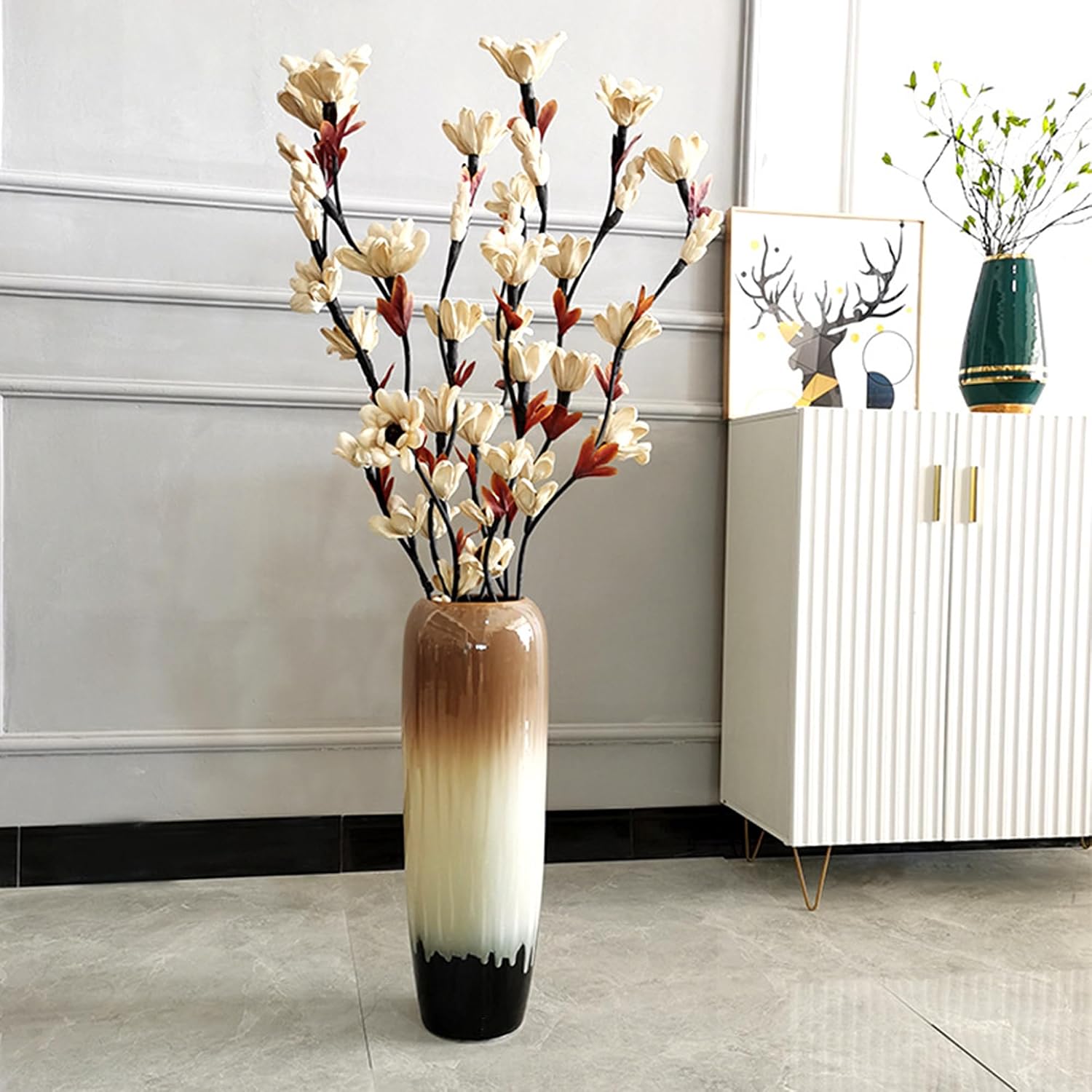 fanquare 20 Inch Ceramic Tall Floor Vases, Boho Farmhouse Style Durable Decorative Flower Vase for Dried Grass Flowers Wheat Home Kitchen Wedding Party Table Centerpiece Living Room Office