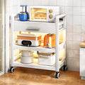 Microwave Oven Rack with Drawer Kitchen Storage Shelf on Casters Metal Baker's Rack Stand for Home Kitchen Living Room and Hallway Free Standing (White 50x39x)
