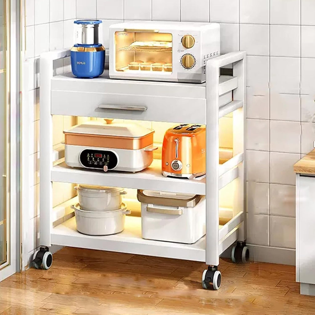 Kitchen Floor Cupboard Tall Storage Cabinet with Flip Doors Adjustable Shelves Kitchen Storage Sideboard with Countertop Free Standing，Microwave Oven Rack, 3-Tier Baker's Rack with Drawer &