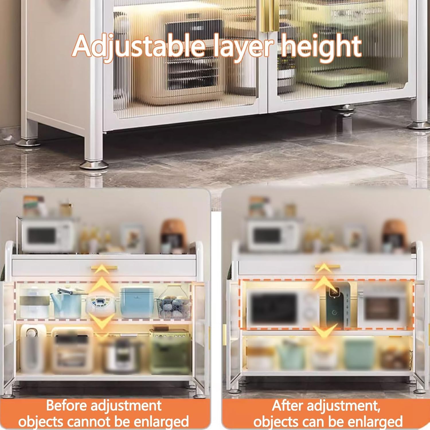 Kitchen Storage Rack for Cabinet Bakers Rack with Storage Cabinet Doors with Adjustable Foot Pads, for Kitchen, Dining Room, Living Room(Black,60 * 37.5 * 94.4cm)