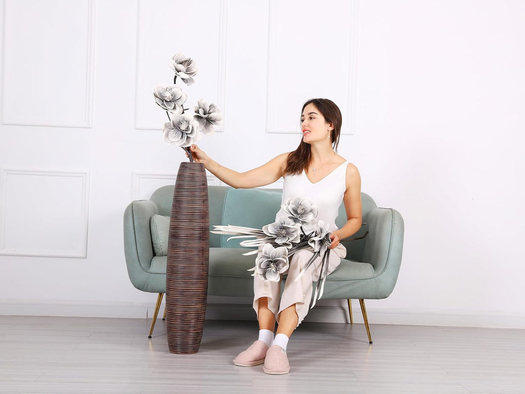 Leewadee Decorative Tall Floor Vase for Living Room Decor, 34 inches, Brown, Resin