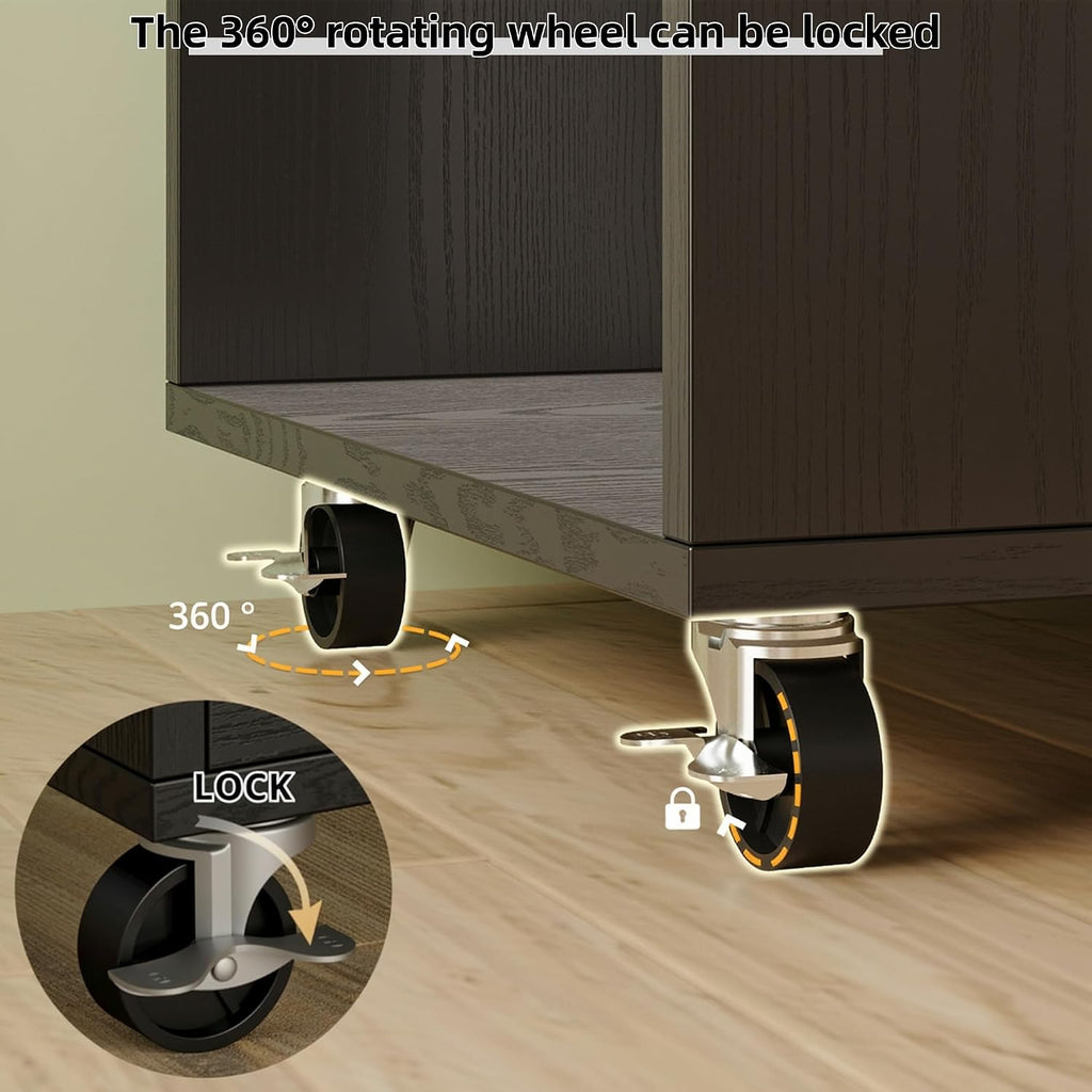 IRONCK Kitchen Island with Power Outlet & Drop Leaf, 47.2' Width Rolling Kitchen Island on Wheels with Storage, Mobile Kitchen Island Cart with Spice Rack, Open Shelves and Drawer, Black