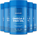 OMAPURE Fish Oil Omega 3 Supplements - Triple Strength - High EPA, DHA - IFOS Lab Tested - Supports Heart & Brain Health - Burpless Capsules - Wild Caught - (5 Bottles - 120 Softgels Per Bottle)
