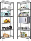 Himimi 6 Tier Storage Shelf Wire Shelving Unit Adjustable Rack Free Standing Organization with Leveling Feet, Stainless Side Hooks for Laundry Bathroom Kitchen Pantry Closet,2-Pack Shelves,Black