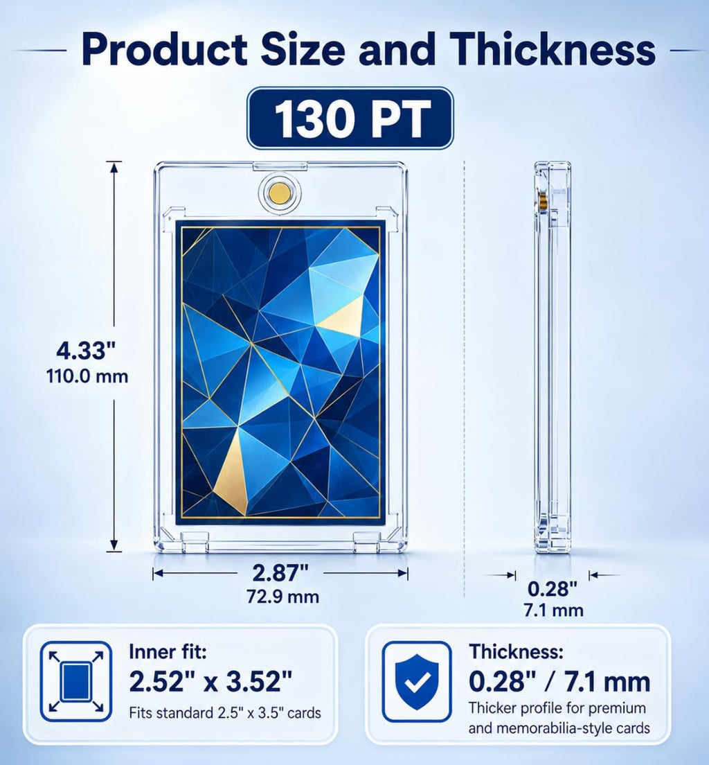 130pt Magnetic Card Holder, 80 Pack One Touch Card Holders | 0.28' Clear Acrylic Case for Thick Trading Cards, U-V Resistant Sports Card Protector for Premium Cards, Relic-Style Cards