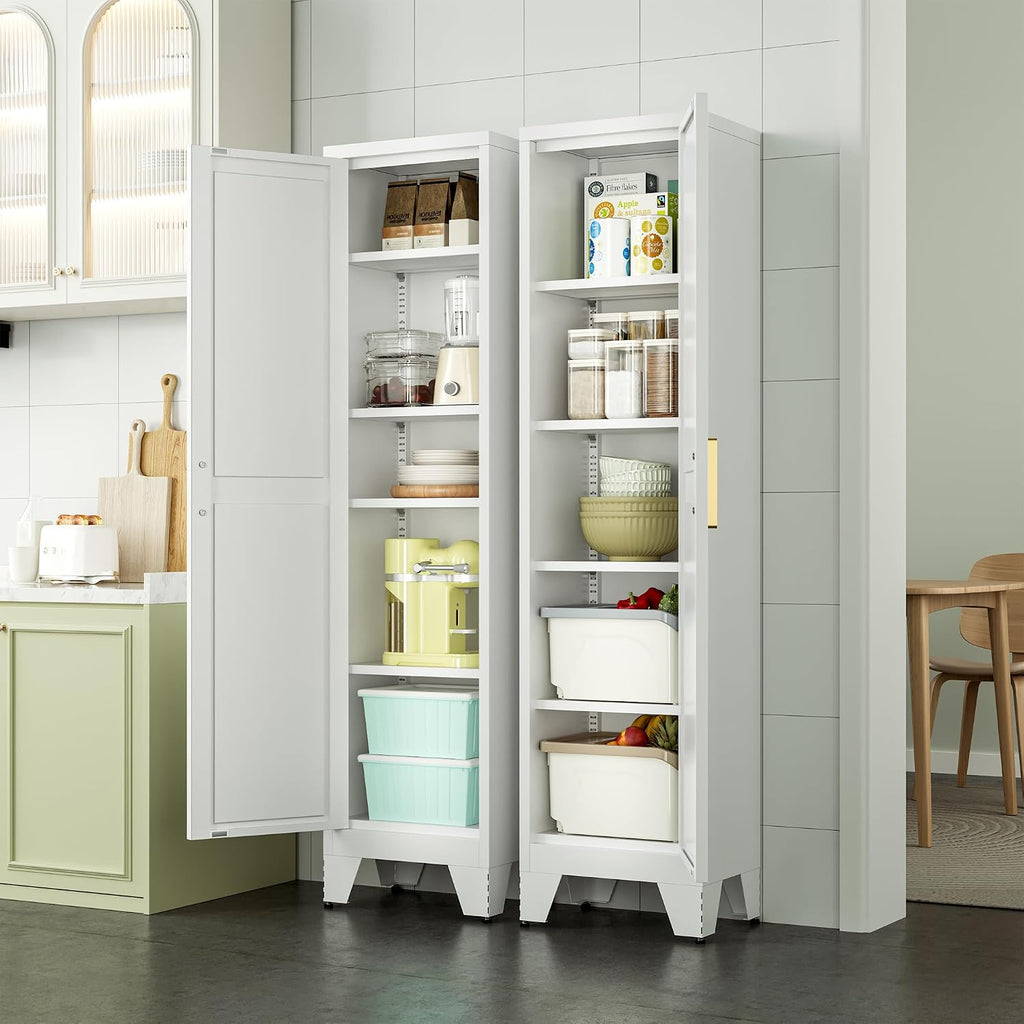 Washsemba 67''Farmhouse Metal Storage Cabinet with Barn Doors,Steel File Cabinet for Home Office,Kitchen Pantry 4 Adjustable Shelves,Freestanding Cupboard for Kitchen,HomeOffice(White)