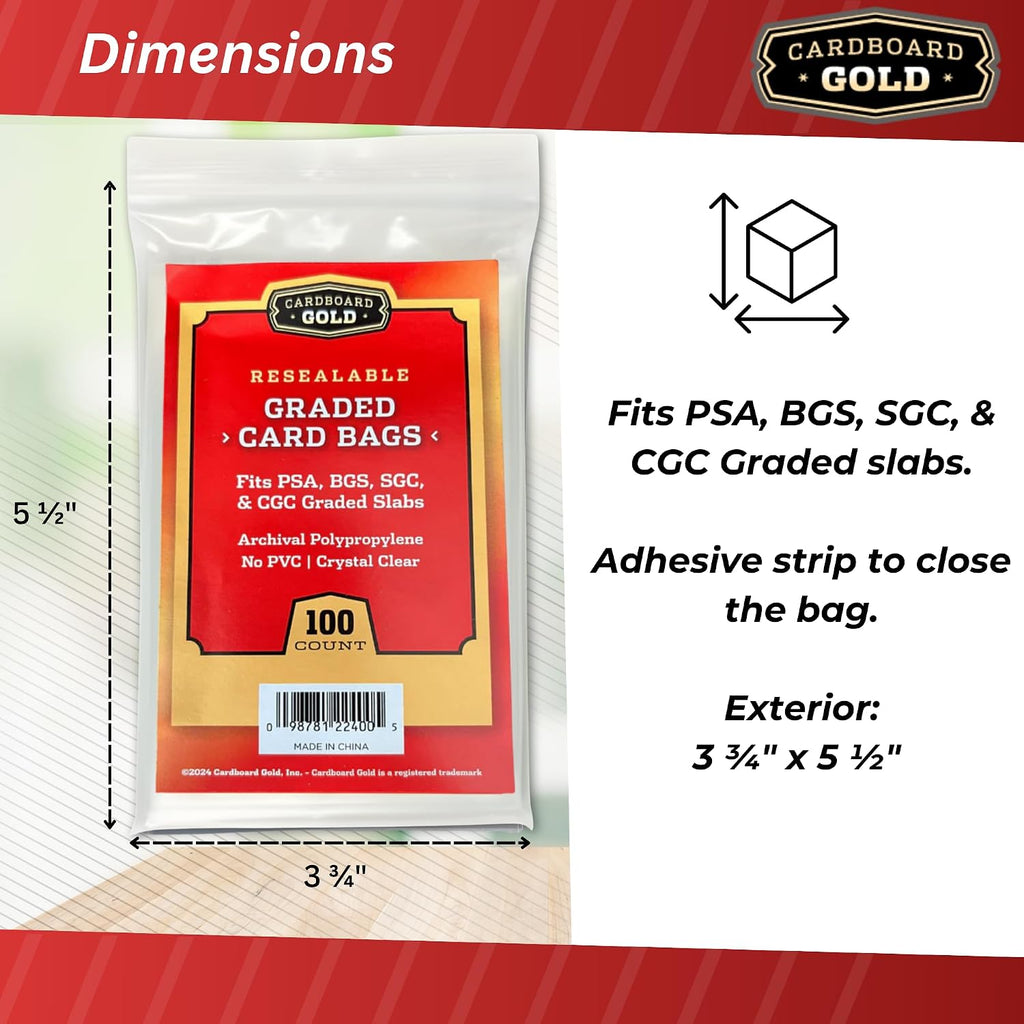 Cardboard Gold Graded Card Sleeve - Fits PSA, SGC, BGS, CGC Trading Cards - Slab Sleeves w/Adhesive Flap - Archival Safe, PVC-Free Protector Bags for Baseball, Sports, Gaming Cards - 5000 ct