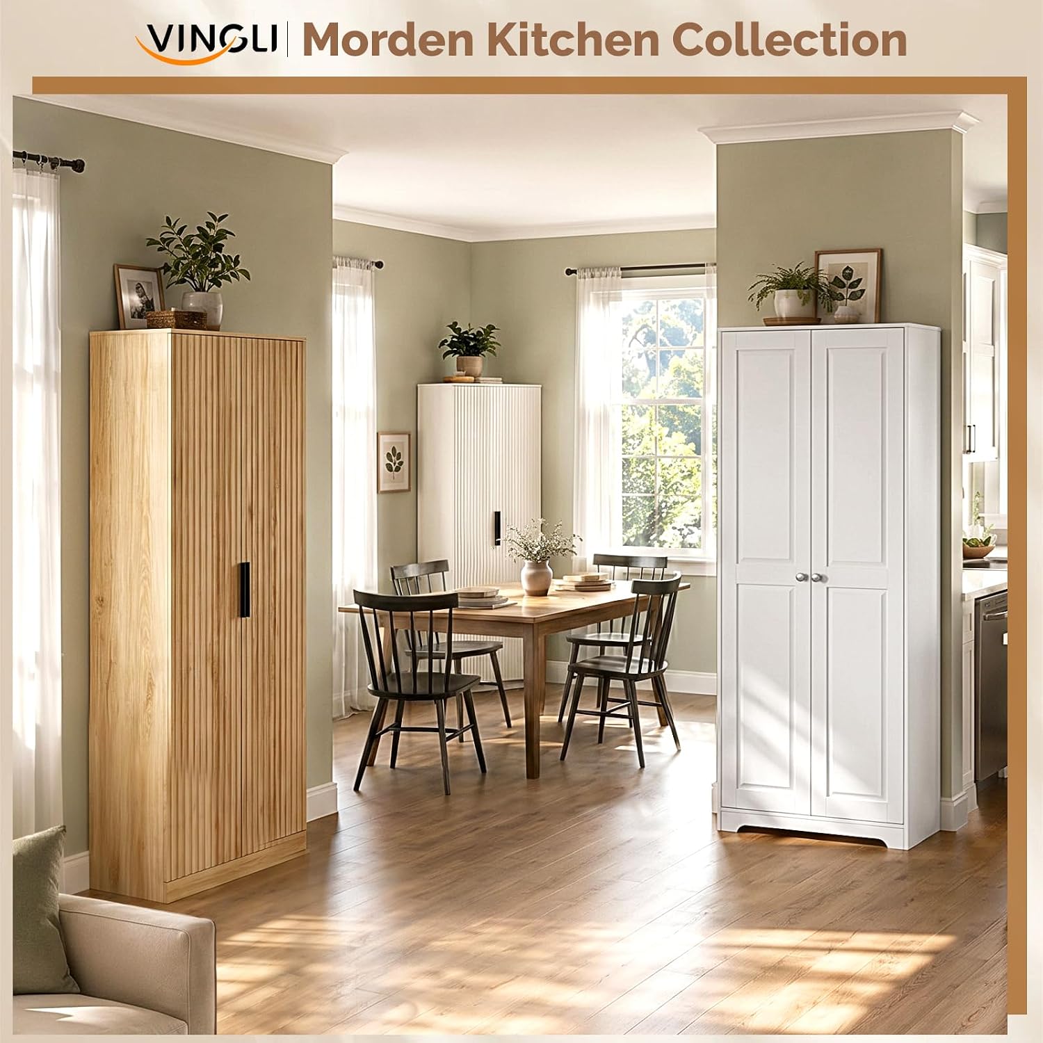 VINGLI 72' Tall Pantry Cabinet, Kitchen Pantry Storage Cabinet with 2 Doors & Adjustable Shelves, Freestanding Food Storage Cupboard for Kitchen, Dining Room, Utility Room, White