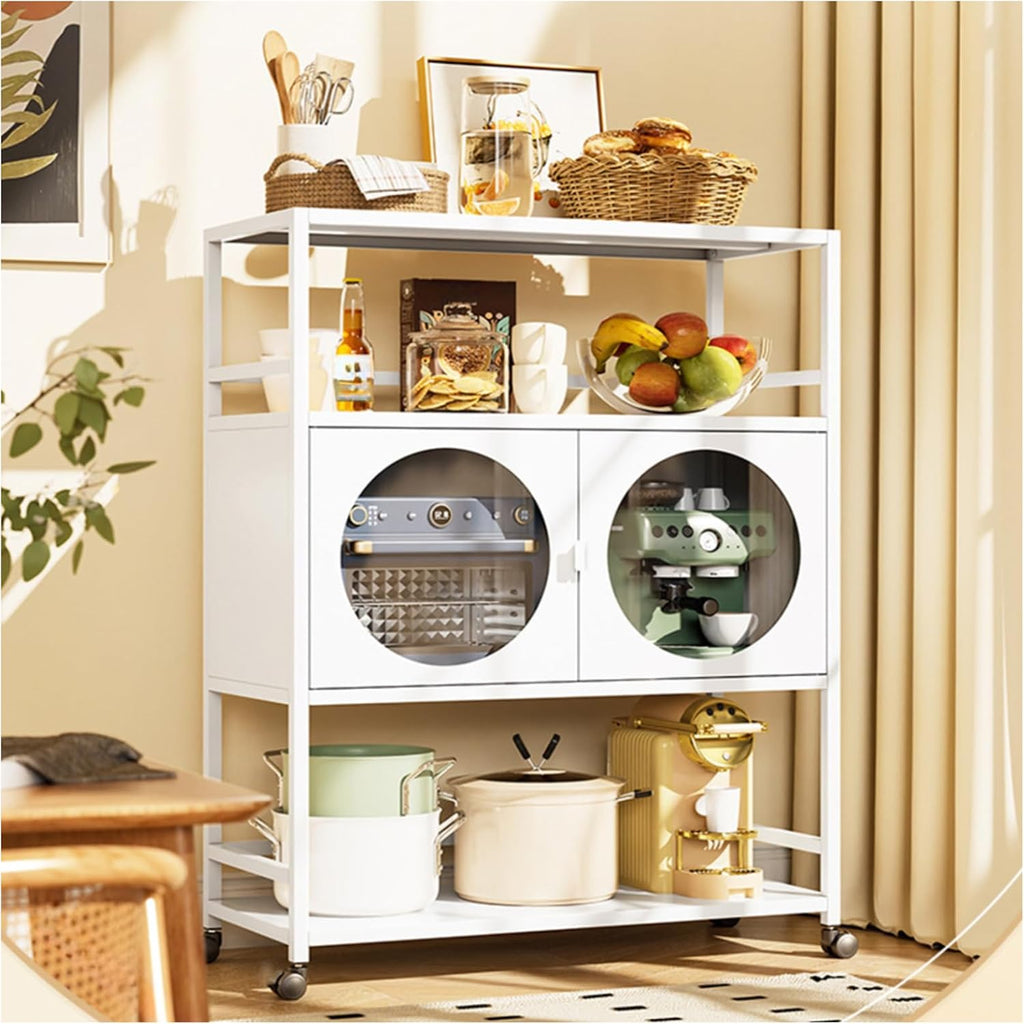 White 5 Tier Baker's Rack with Drawer and Microwave Stand Adjustable Shelves for Kitchen Storage Large Capacity for Microwave Oven and Essentials