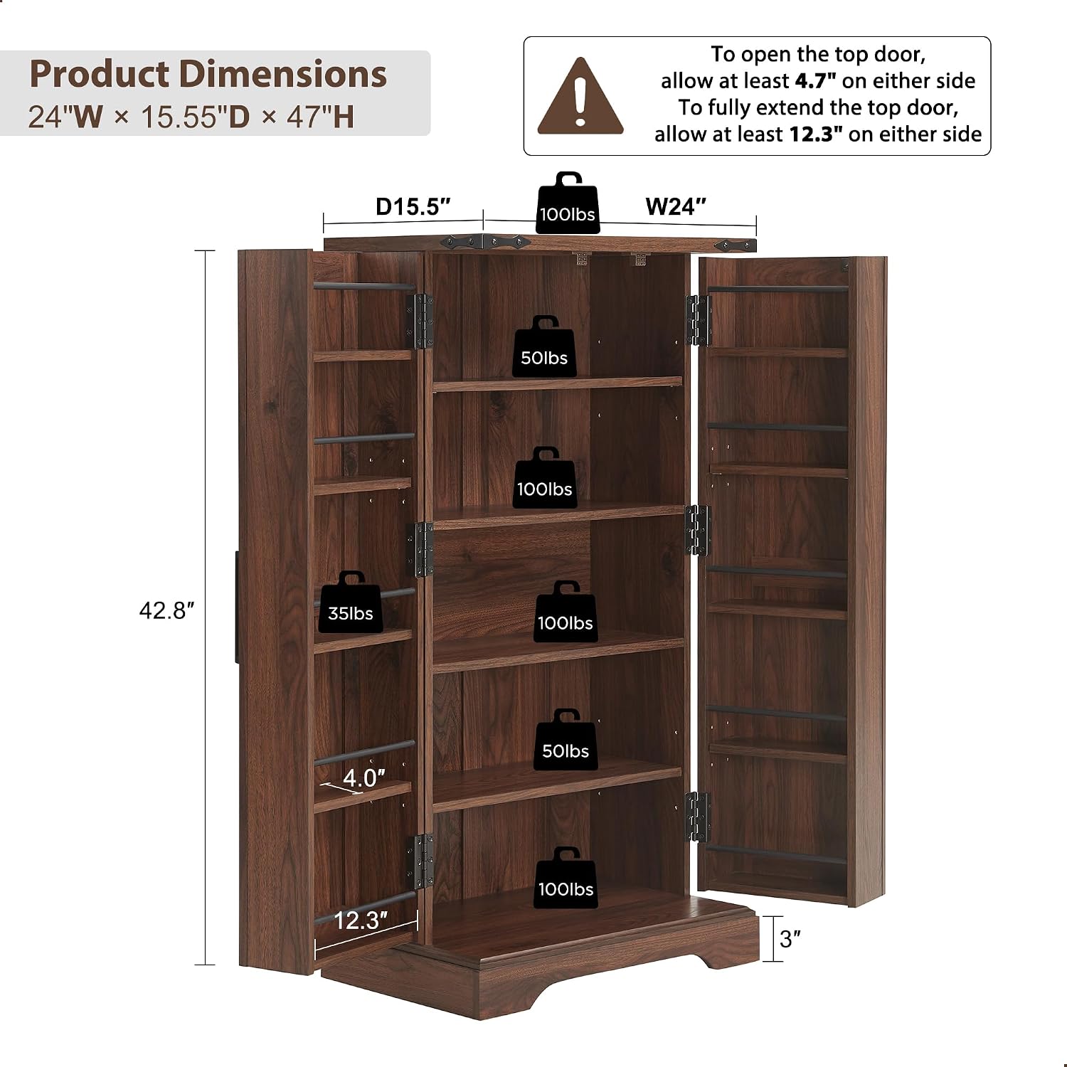 ACCOHOHO 47' Kitchen Pantry, Farmhouse Storage Cabinet with Barn Doors, Organizer and Adjustable Shelves, Rustic Wood Cupboard for Kitchen, Dining Room, Bathroom and Hallway, Brown