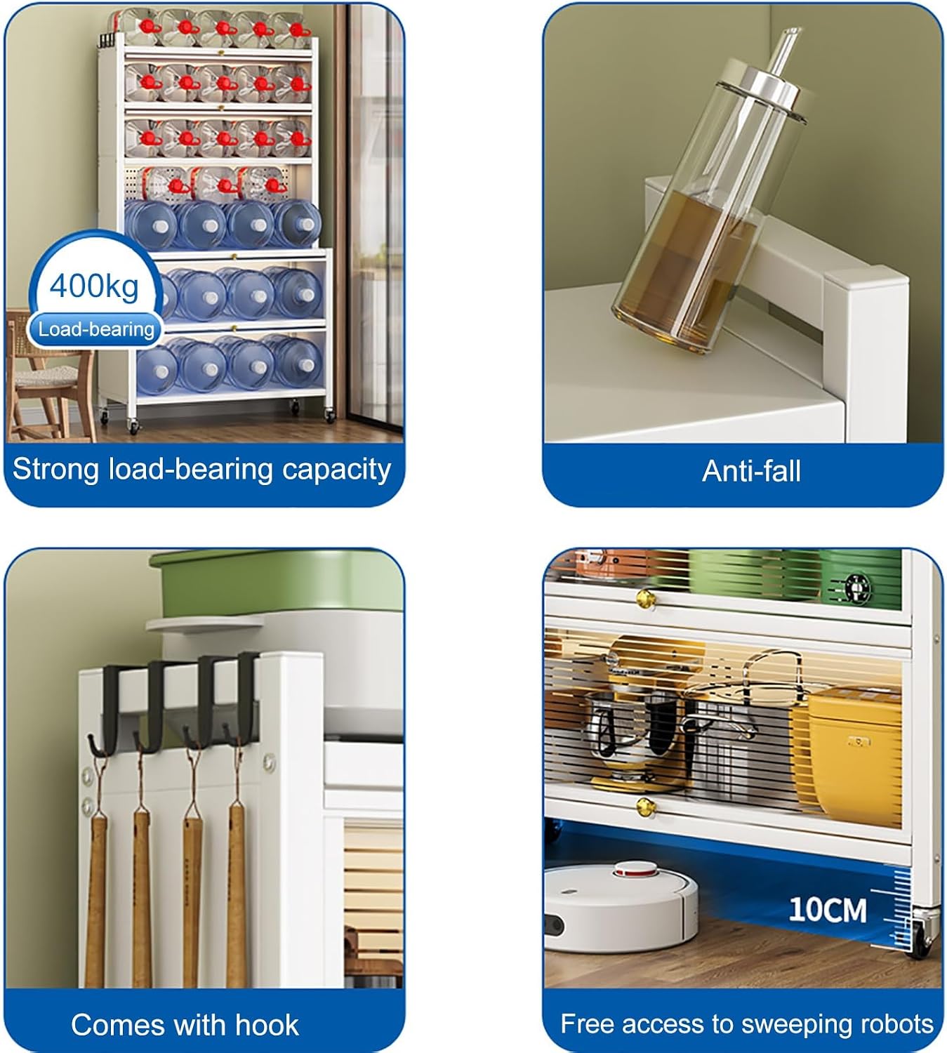 Baker's Rack with Kitchen Storage Drawer Cabinet - Flip Door and Drawer Microwave Stand Rack with Pegboard and Accessories, Metal Shelves for Garage Pantry Home Kitchen Spices (Color : White, Size :