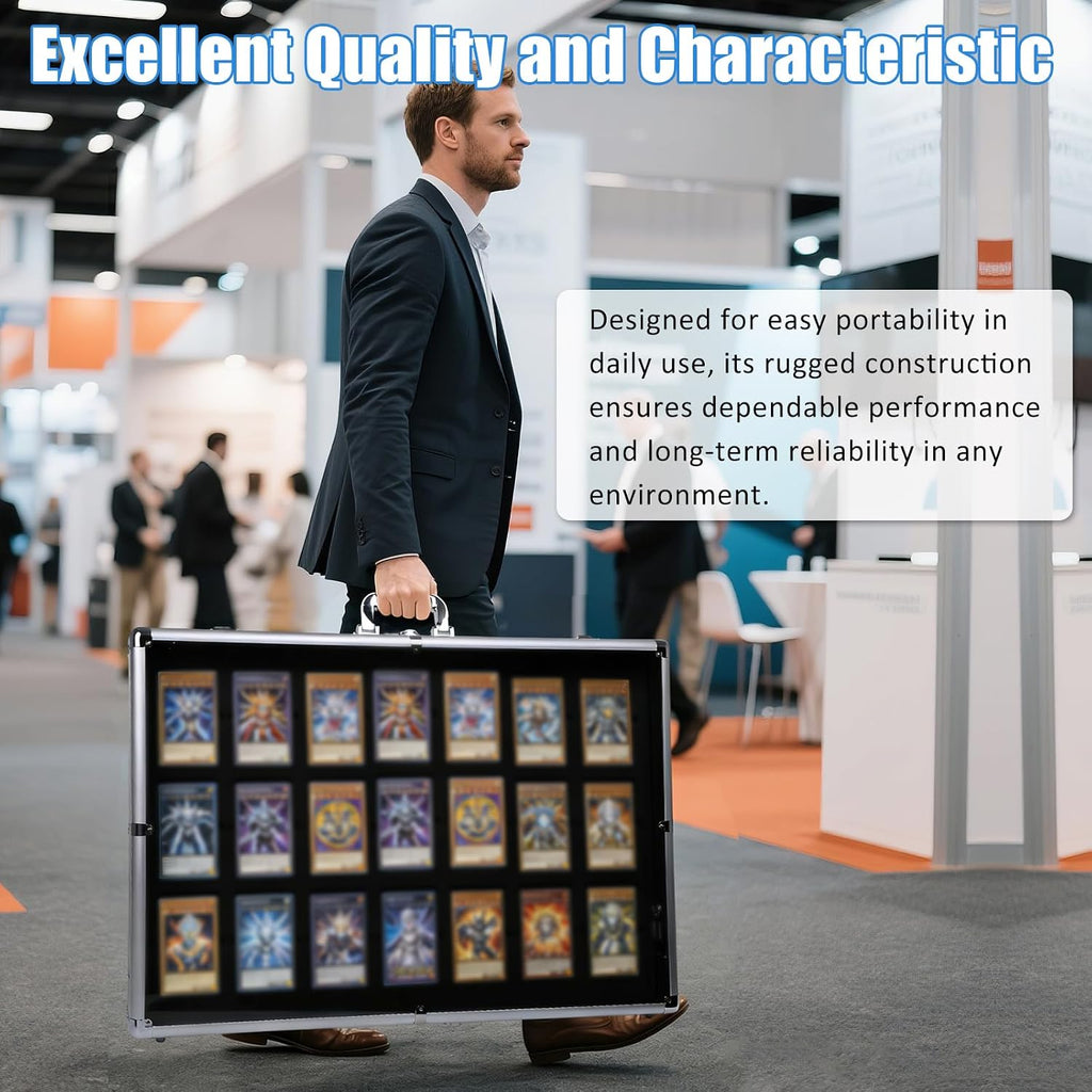 Upgraded 34' x 22' Card Display Case, Trading Card Display Case with Aluminum Frame & Acrylic Side Panels, Dual Security with Combination & Key Lock, Perfect for Trade Shows & Card Display(Sliver)