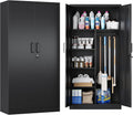 Broom Closet with Lock, Metal Storage Cabinet 36' Wide, 5-Tier Steel Utility Cabinet with Hanging Rod & Doors for Garage, Laundry Room, Warehouse Storage