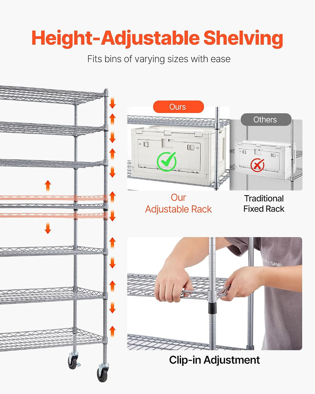 VEVOR 7-Tier Rolling Bin Storage Rack, 26 Organizer Bins, Bin Rack Storage Steel Wire Shelving System with Wheels, Mobile Tool Organizer for Garage, Warehouse, Office, Restaurant, Kitchen, Classroom