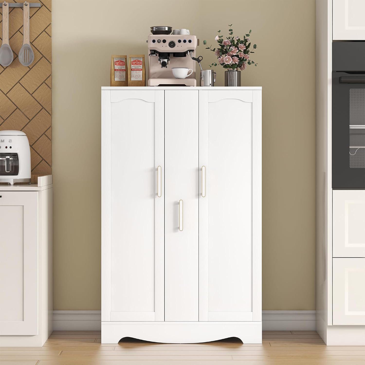 kepptory 47' Kitchen Pantry Cabinet with Drawer, Storage Cabinet with Adjustable Shelves, White Buffet Cupboards Sideboard for Home Office Use