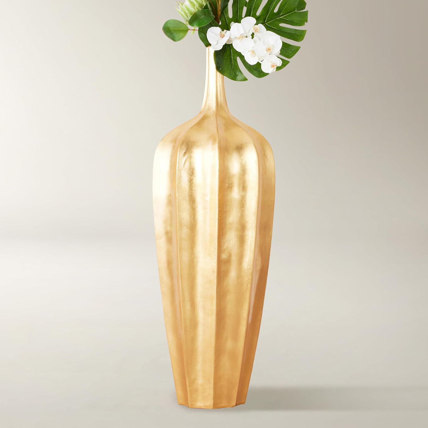 Z Gallerie 48' Accolade Floor Vase, Elegant Fluted Gold Metallic Large Fiberglass Decorative Vase for Home, Office
